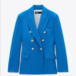 Zara Blue Double-Breasted Blazer